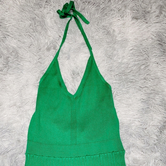 Green Knit Halter Flare Dress - Picture 5 of 6